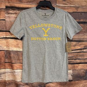 Yellowstone Dutton Ranch Small T-Shirt Men's Gray TV Show Double Sided Logo Tee